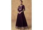 Buy Plum Chinon Silk Embroidered Anarkali Dress 